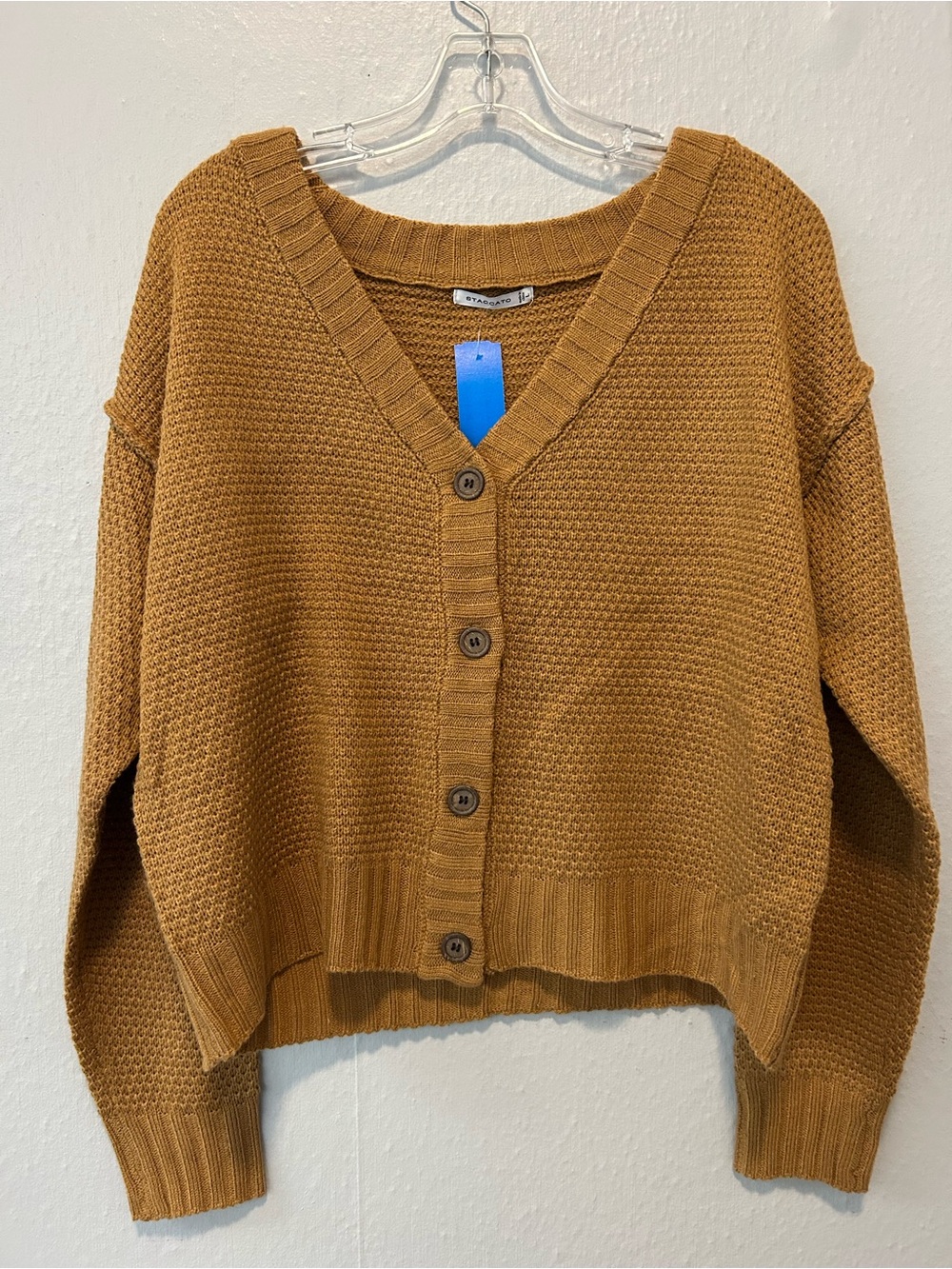 Staccato Mustard Textured V-Neck Button Cardigan